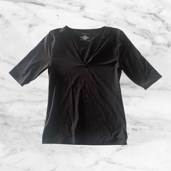 White House Black Market Women’s Black 3/4 Sleeve V-Neck Top Size M - Picture 10 of 10